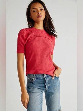 ☀️ Free People We The Free Red Delicious Top Cherry Juice Red Pink Size Medium